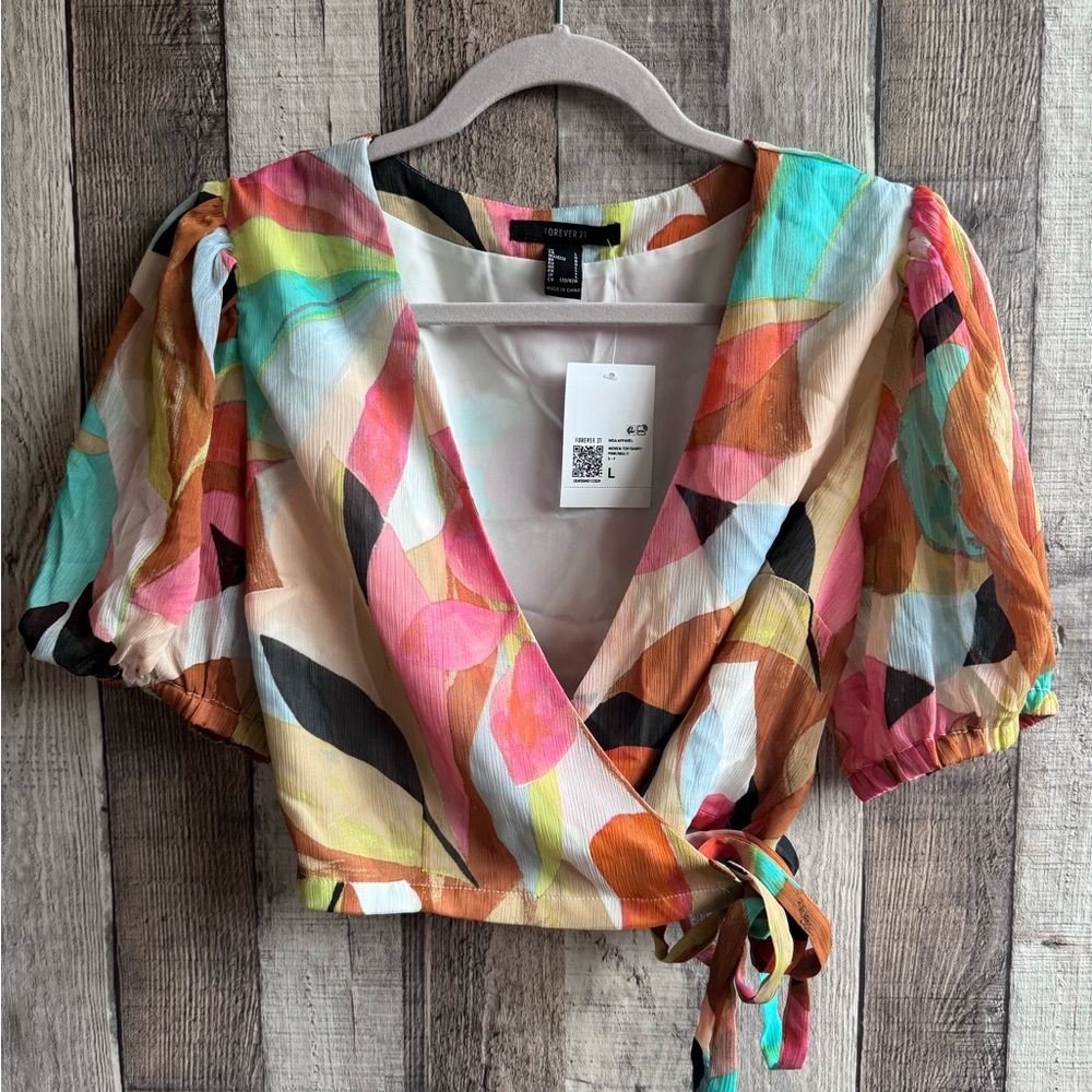 Floral Chiffon Cropped Wrap Top from Forever 21